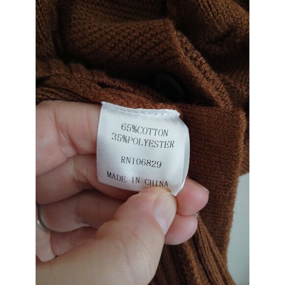 Nancy Yang Womens XL Cable Knit Cardigan Sweater Funnel Collar Cottagecore Brown - Picture 4 of 5